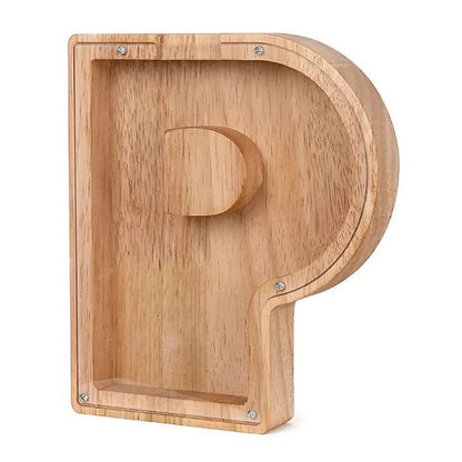 Personalized Wooden Alphabet Piggy Bank – Letter Coin Saving Box for Kids & Home Decor