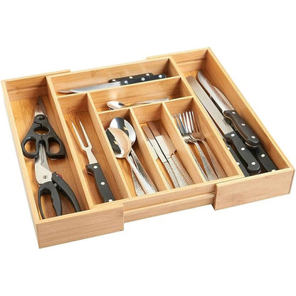 Premium Bamboo Cutlery Tray Organizer – Kitchen Drawer Utensil Holder & Storage Insert
