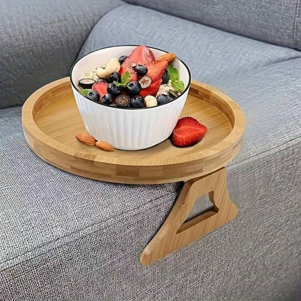 Wooden Sofa Armrest Tray | Clip-On Couch Arm Tray for Remote & Coffee