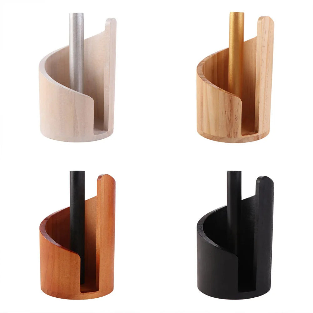 Wooden Paper Towel Holder – Freestanding Countertop Kitchen Roll Stand with Storage Base