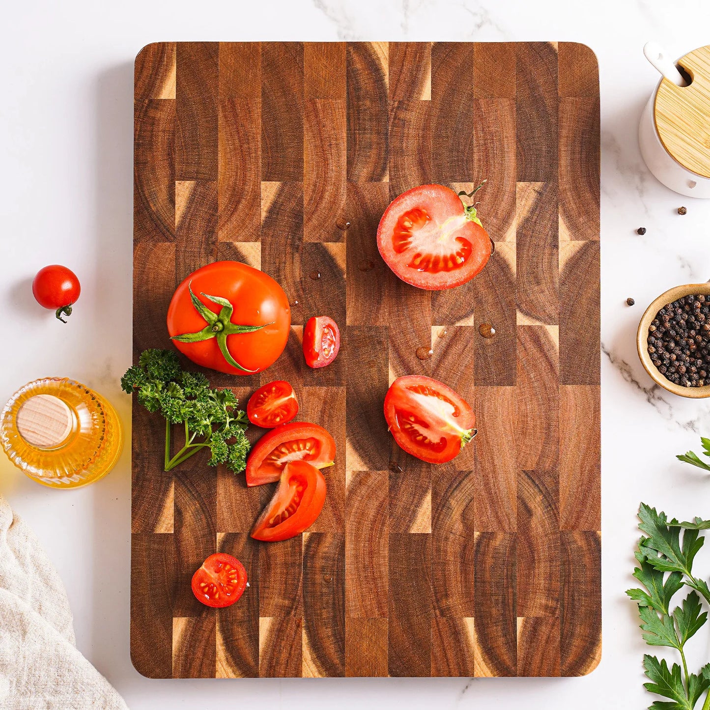 Acacia Wood Serving & Chopping Board - 15-Inch End Grain Acacia Wood Cutting Board