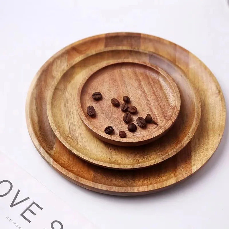 Wooden Round Serving Tray – Solid Wood Platter for Pizza, Salad, Bread, Fruit & Dessert