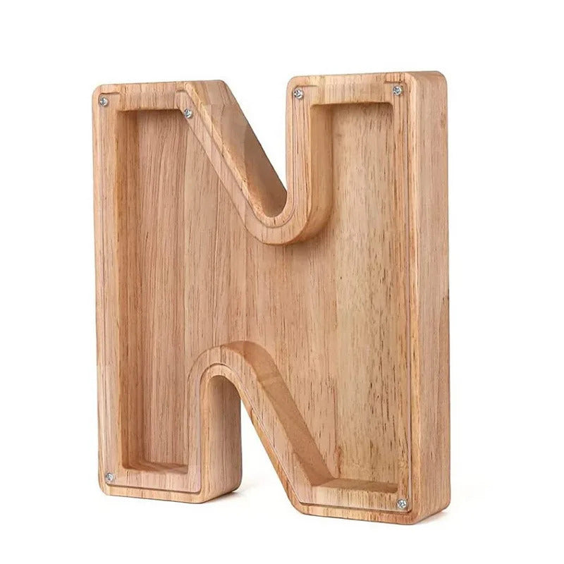 Personalized Wooden Alphabet Piggy Bank – Letter Coin Saving Box for Kids & Home Decor
