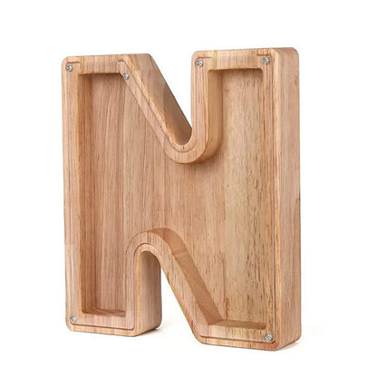 Personalized Wooden Alphabet Piggy Bank – Letter Coin Saving Box for Kids & Home Decor