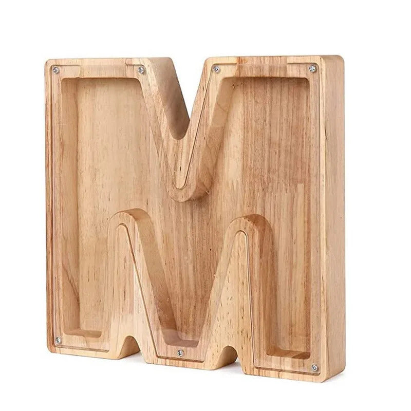 Personalized Wooden Alphabet Piggy Bank – Letter Coin Saving Box for Kids & Home Decor