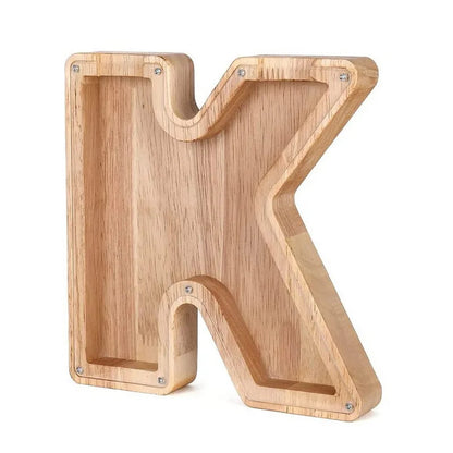 Personalized Wooden Alphabet Piggy Bank – Letter Coin Saving Box for Kids & Home Decor