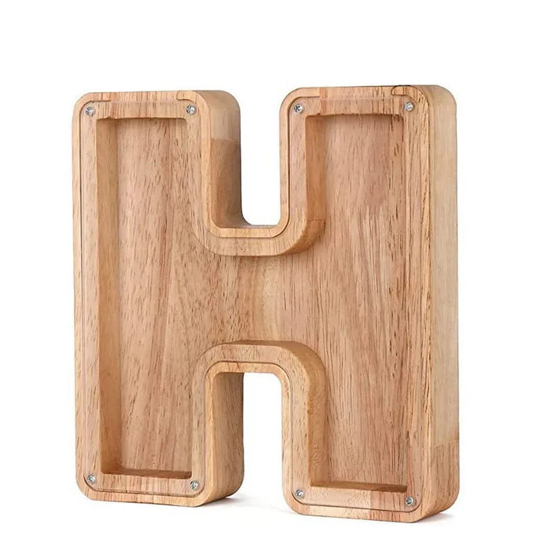 Personalized Wooden Alphabet Piggy Bank – Letter Coin Saving Box for Kids & Home Decor