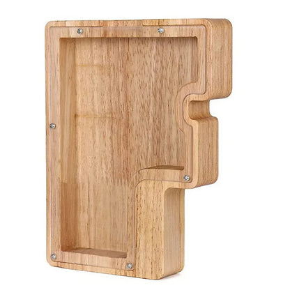 Personalized Wooden Alphabet Piggy Bank – Letter Coin Saving Box for Kids & Home Decor