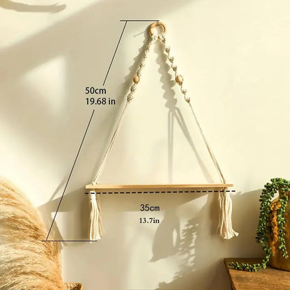 Macrame Hanging Shelf | Boho Wooden Floating Wall Shelf