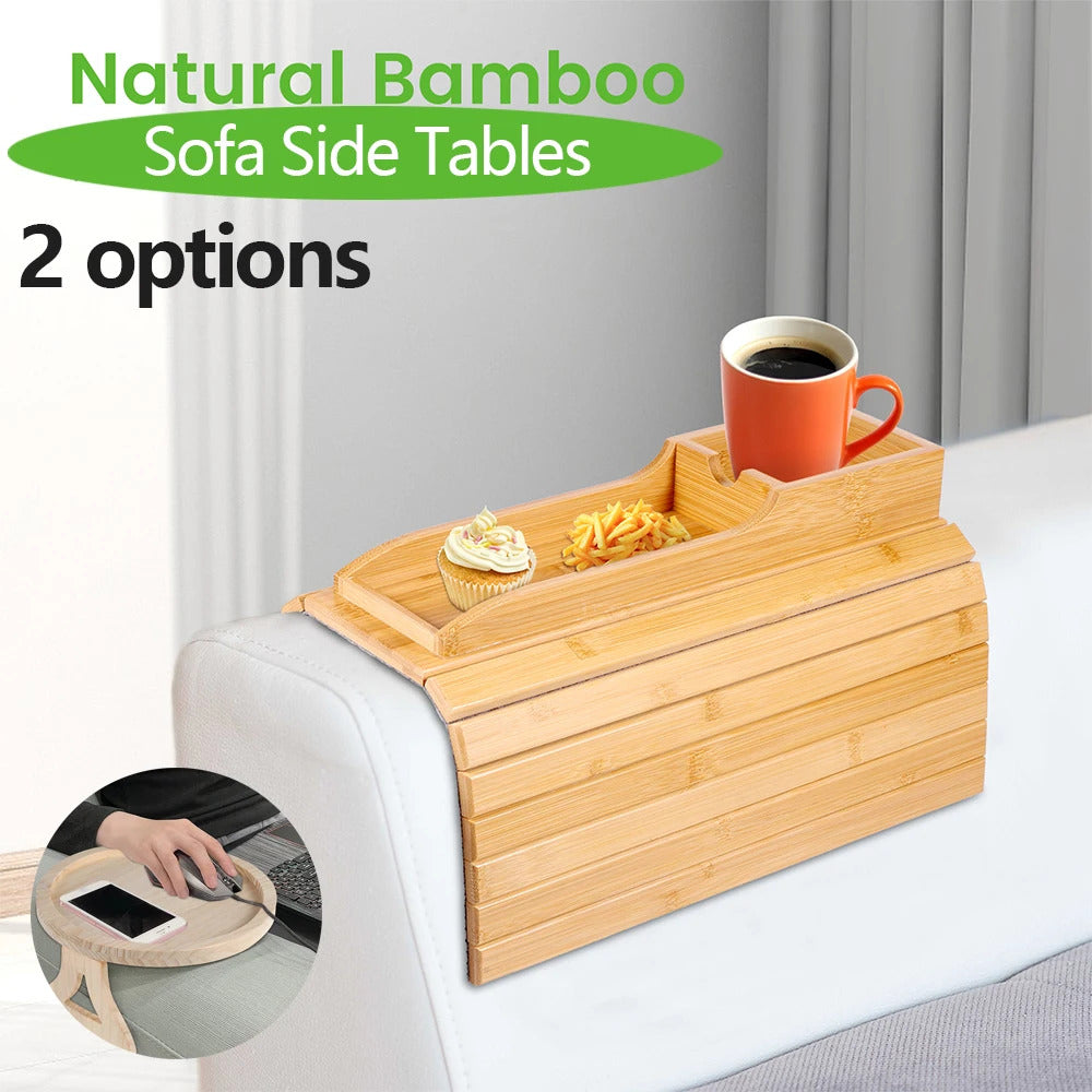 Couch Cup Holder | Bamboo Sofa Armrest Tray Anti-Slip Couch Arm Tray for Drinks & Snacks