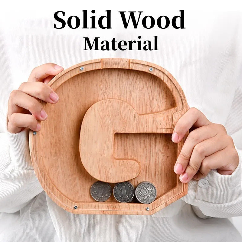 Personalized Wooden Alphabet Piggy Bank – Letter Coin Saving Box for Kids & Home Decor