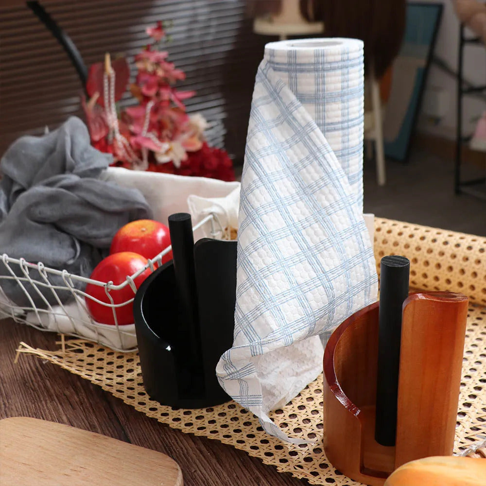 Wooden Paper Towel Holder – Freestanding Countertop Kitchen Roll Stand with Storage Base