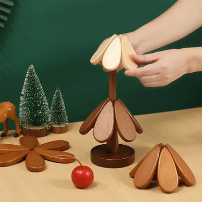 Wooden Christmas Tree Trivet Set – Heat Resistant Pot Holder, Kitchen Placemat & Decorative Coaster