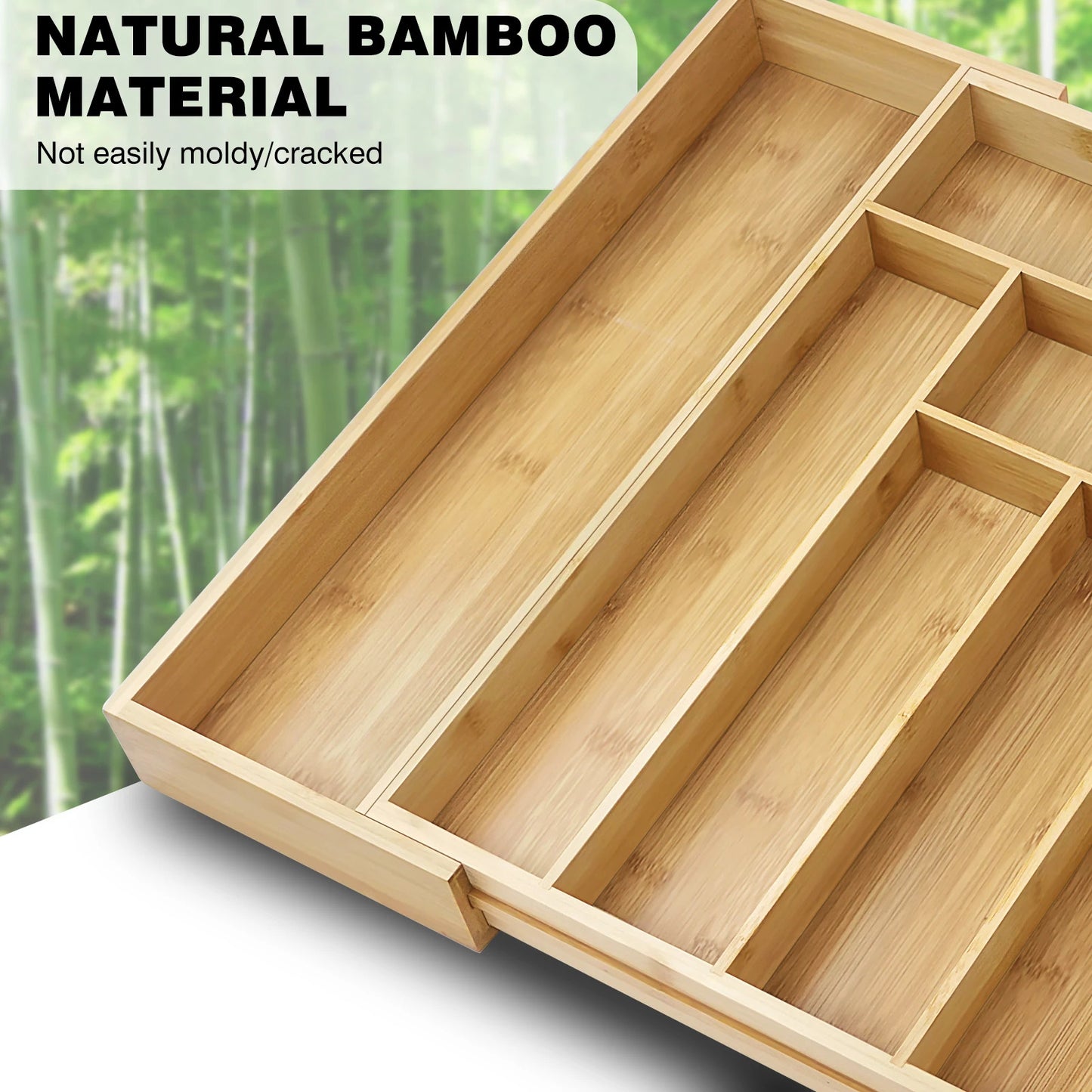 Premium Bamboo Cutlery Tray Organizer – Kitchen Drawer Utensil Holder & Storage Insert