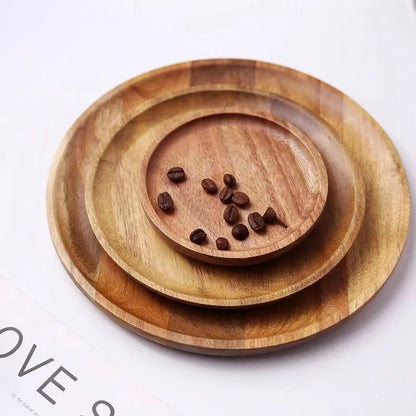 Wooden Round Serving Tray – Solid Wood Platter for Pizza, Salad, Bread, Fruit & Dessert