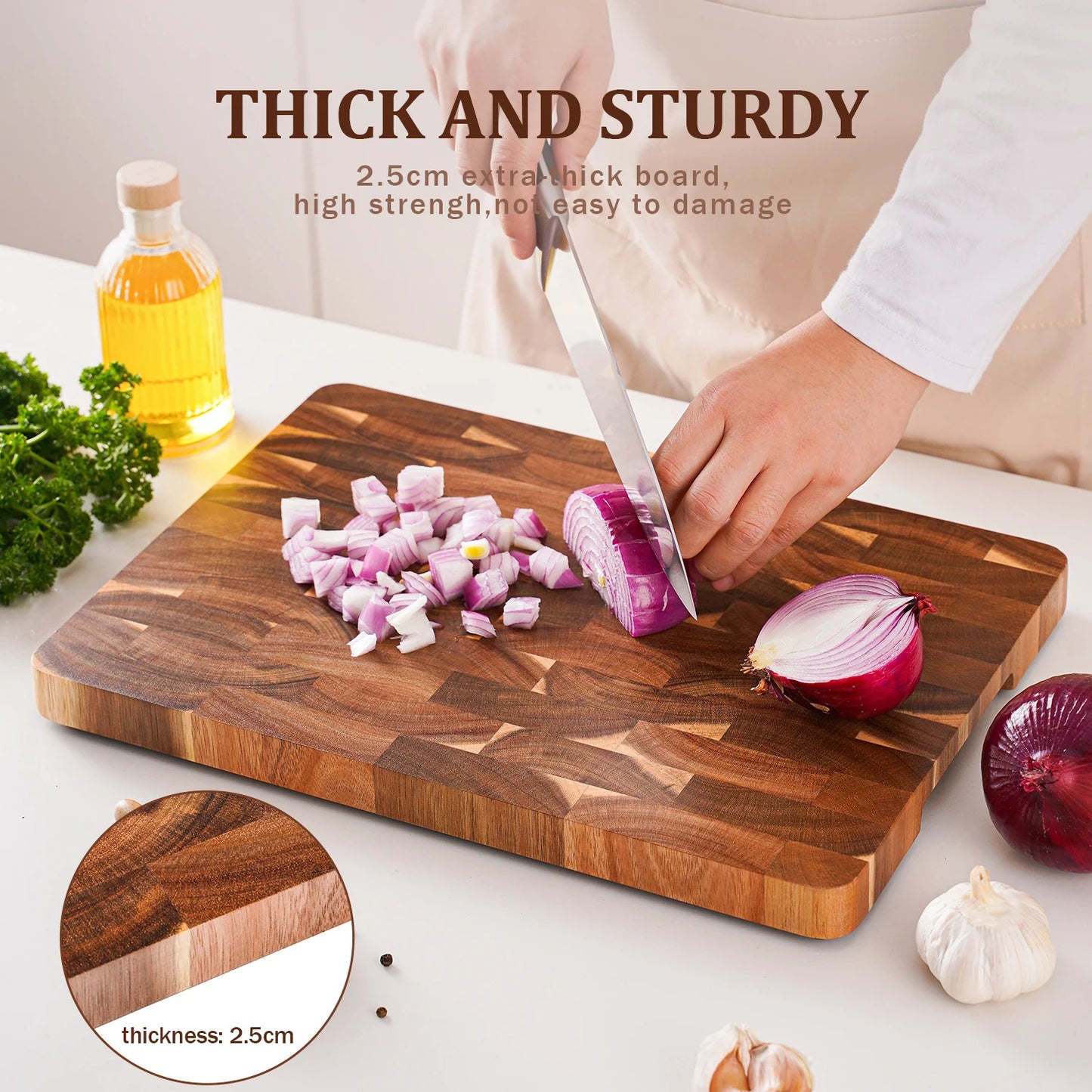 Acacia Wood Serving & Chopping Board - 15-Inch End Grain Acacia Wood Cutting Board