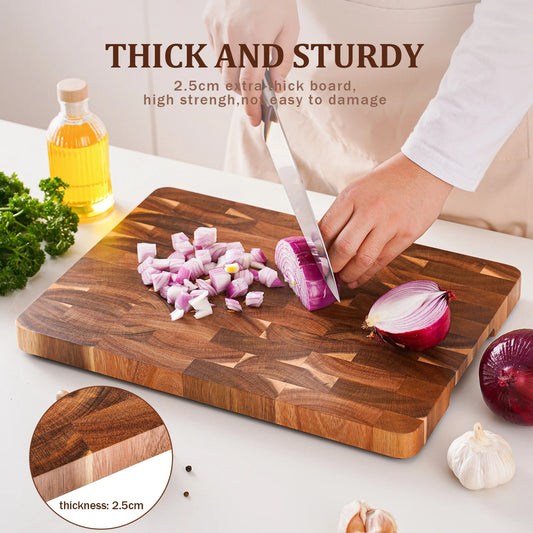 Acacia Wood Serving & Chopping Board - 15-Inch End Grain Acacia Wood Cutting Board