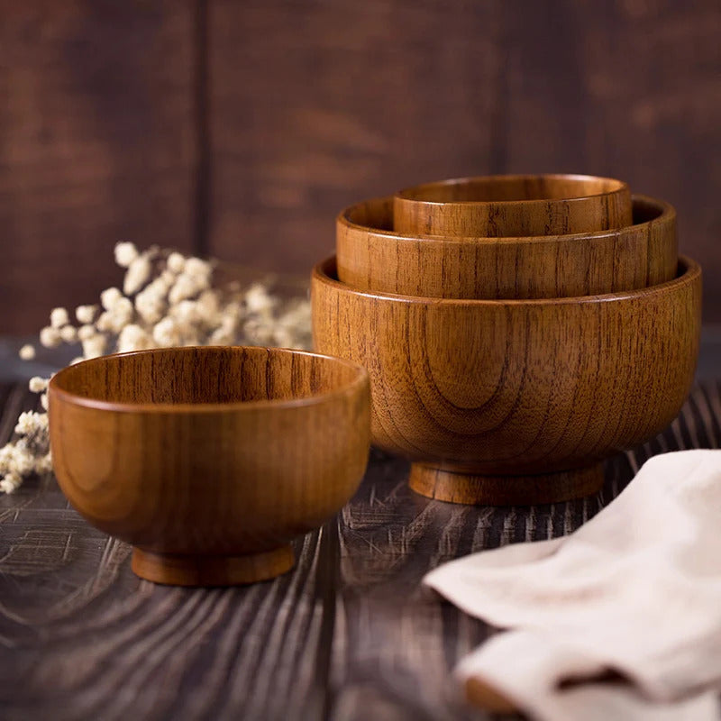 Premium Japanese Jujube Wood Bowl – Wooden Rice, Salad & Noodle Serving Bowl