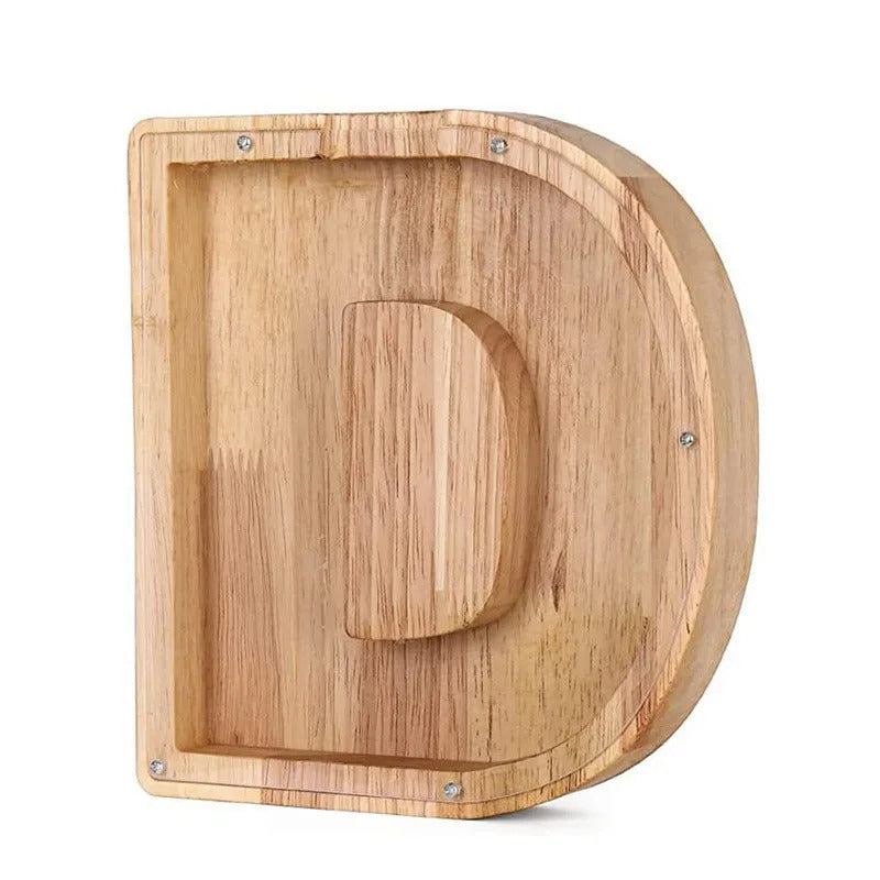 Personalized Wooden Alphabet Piggy Bank – Letter Coin Saving Box for Kids & Home Decor