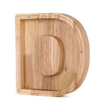 Personalized Wooden Alphabet Piggy Bank – Letter Coin Saving Box for Kids & Home Decor