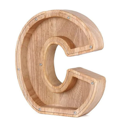 Personalized Wooden Alphabet Piggy Bank – Letter Coin Saving Box for Kids & Home Decor