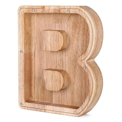 Personalized Wooden Alphabet Piggy Bank – Letter Coin Saving Box for Kids & Home Decor