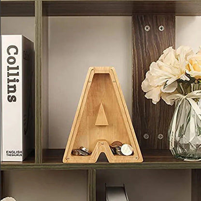 Personalized Wooden Alphabet Piggy Bank – Letter Coin Saving Box for Kids & Home Decor
