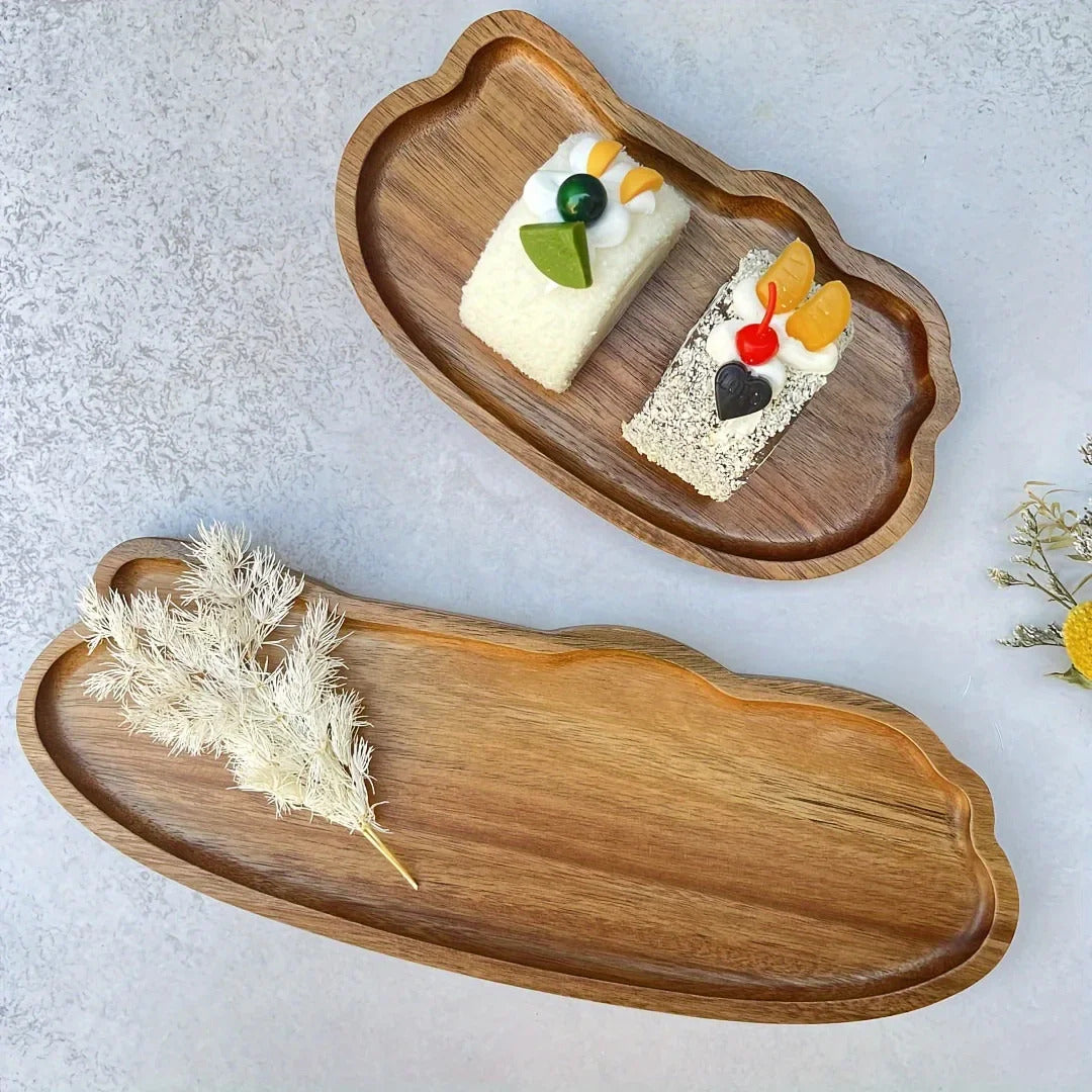 Japanese Wooden Tea Serving Tray – Solid Wood Tea, Coffee, Fruit & Dessert Serving Platter