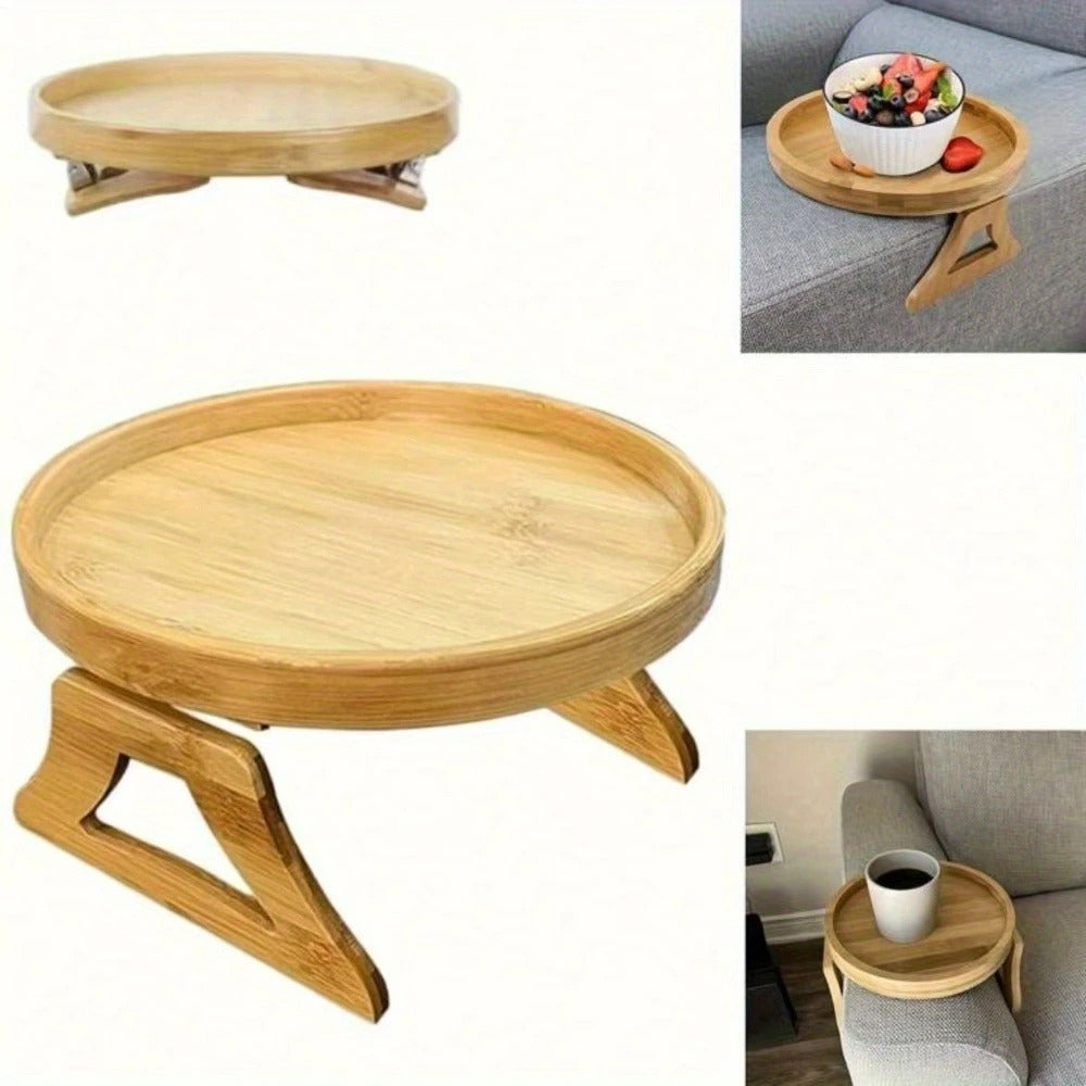 Wooden Sofa Armrest Tray | Clip-On Couch Arm Tray for Remote & Coffee
