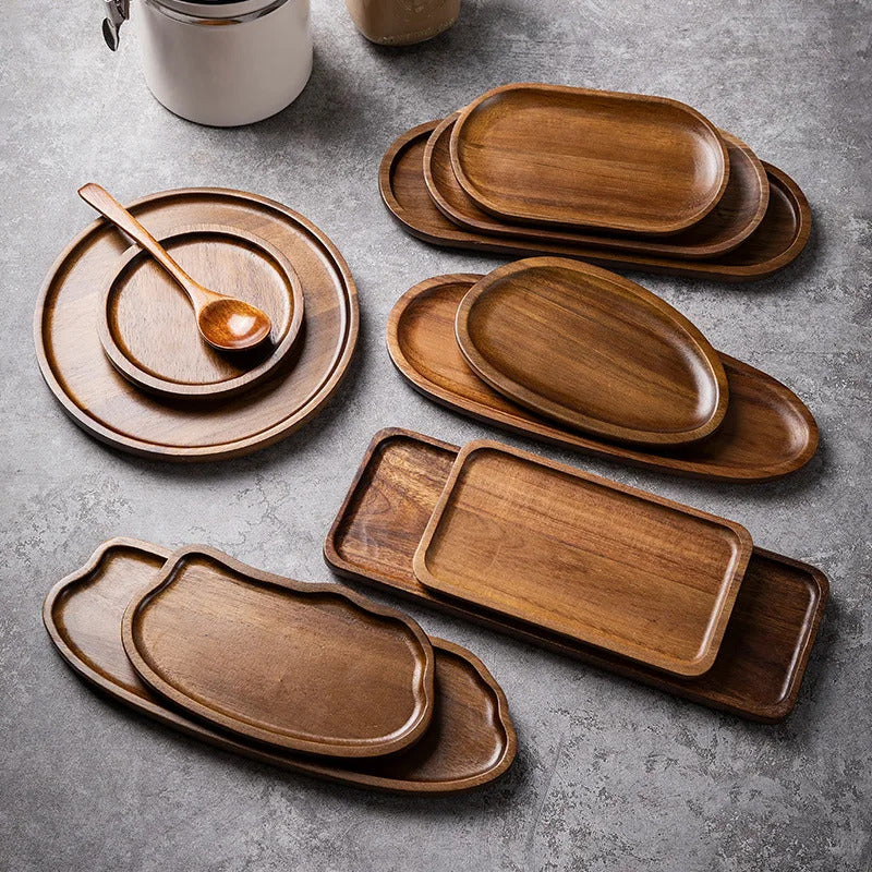 Artisan Wooden Serving Tray – Elegant Coffee, Tea & Fruit Serving Board