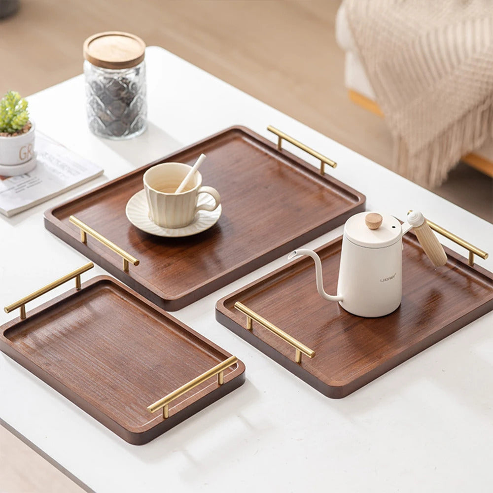Wooden Serving Tray with Handles | Bamboo Tea & Food Tray