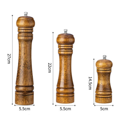 Wooden Salt & Pepper Mill Set (5/8/10 Inch) – Adjustable Ceramic Core Spice Grinder
