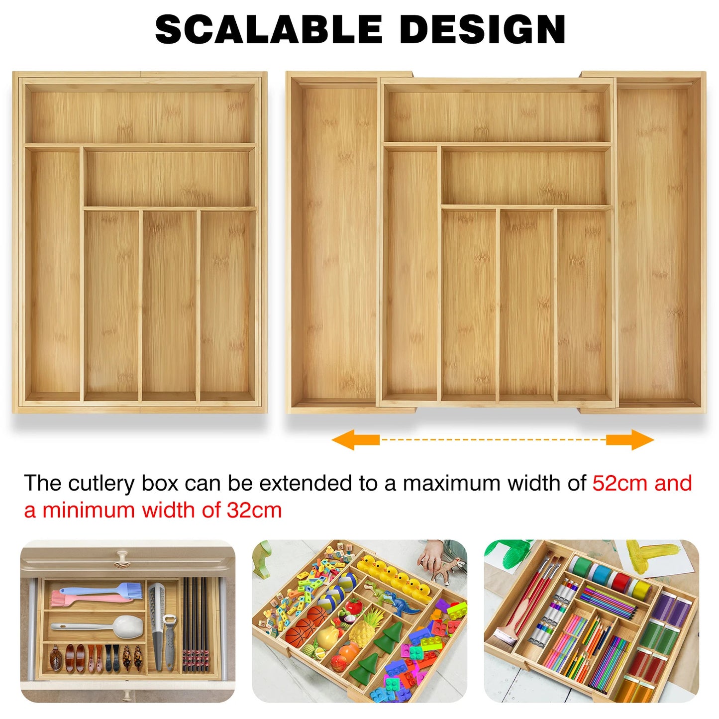 Premium Bamboo Cutlery Tray Organizer – Kitchen Drawer Utensil Holder & Storage Insert