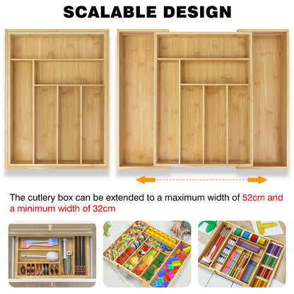 Premium Bamboo Cutlery Tray Organizer – Kitchen Drawer Utensil Holder & Storage Insert