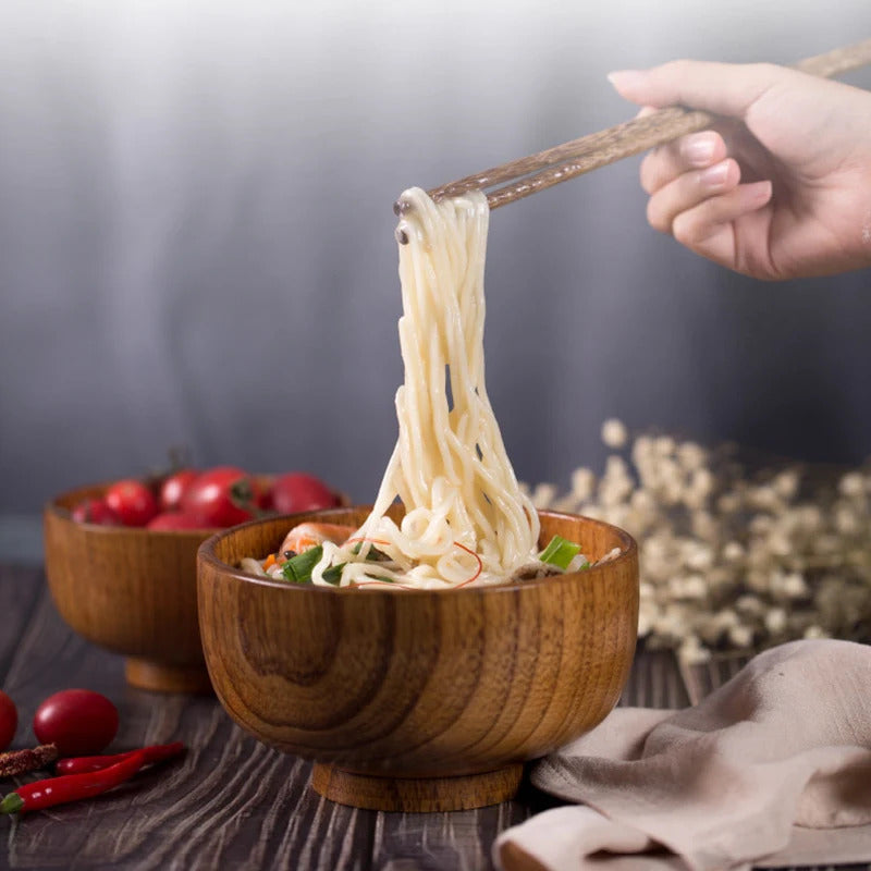 Premium Japanese Jujube Wood Bowl – Wooden Rice, Salad & Noodle Serving Bowl