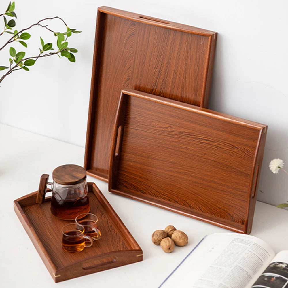 Wooden Serving Tray with Handles | Bamboo Tea & Food Tray