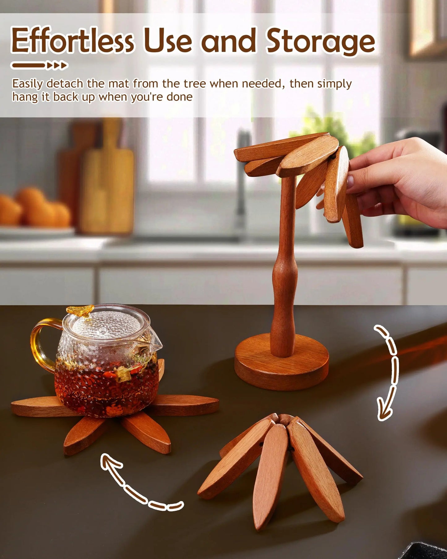 Premium Wooden Trivet for Hot Pots & Pans – Heat Resistant Christmas Tree Kitchen Mat