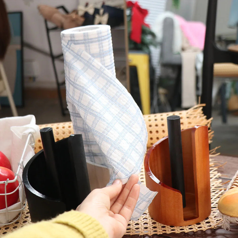Wooden Paper Towel Holder – Freestanding Countertop Kitchen Roll Stand with Storage Base