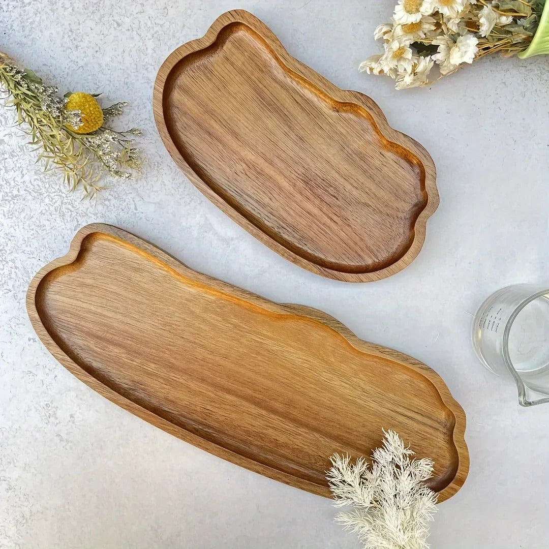 Japanese Wooden Tea Serving Tray – Solid Wood Tea, Coffee, Fruit & Dessert Serving Platter