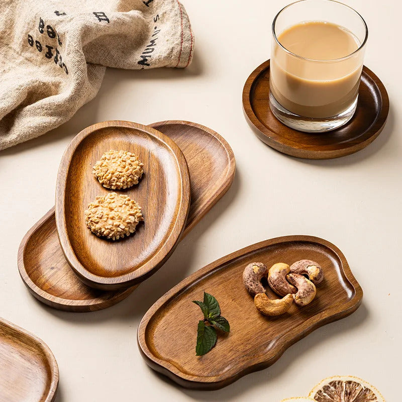 Artisan Wooden Serving Tray – Elegant Coffee, Tea & Fruit Serving Board