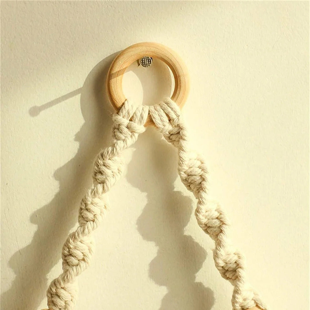 Macrame Hanging Shelf | Boho Wooden Floating Wall Shelf