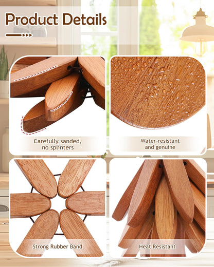 Premium Wooden Trivet for Hot Pots & Pans – Heat Resistant Christmas Tree Kitchen Mat