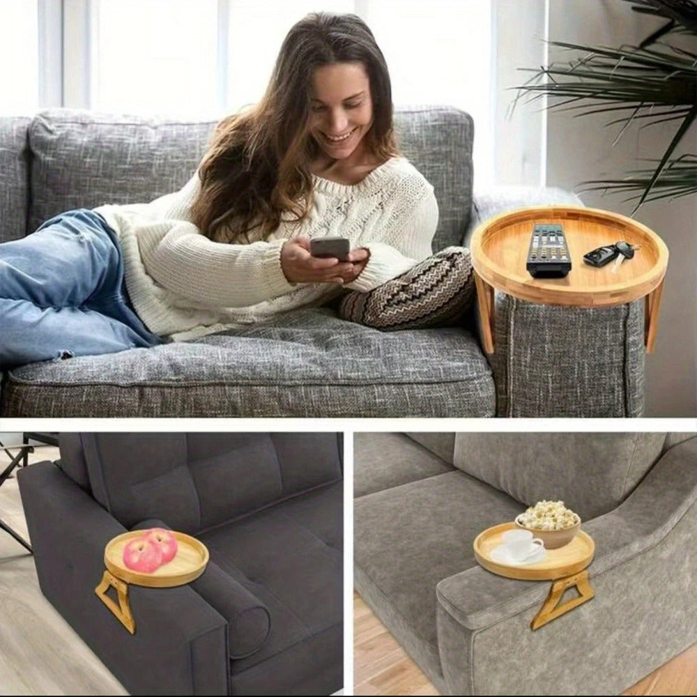 Wooden Sofa Armrest Tray | Clip-On Couch Arm Tray for Remote & Coffee