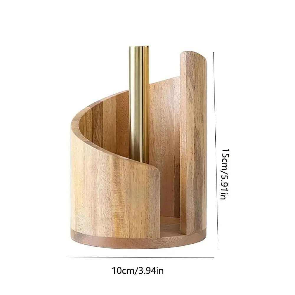 Wooden Paper Towel Holder – Freestanding Countertop Kitchen Roll Stand with Storage Base