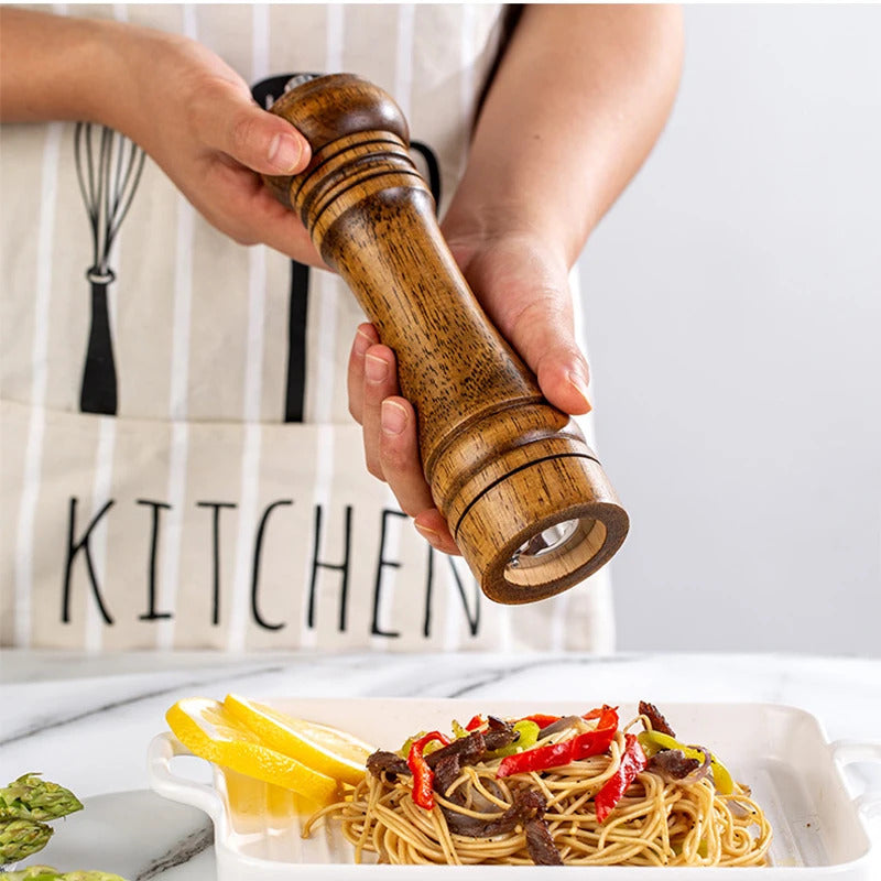 Wooden Salt & Pepper Mill Set (5/8/10 Inch) – Adjustable Ceramic Core Spice Grinder
