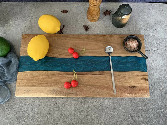 Epoxy Resin River Charcuterie Board | Acacia Wood Serving Board - Decorative Resin River Cutting Board