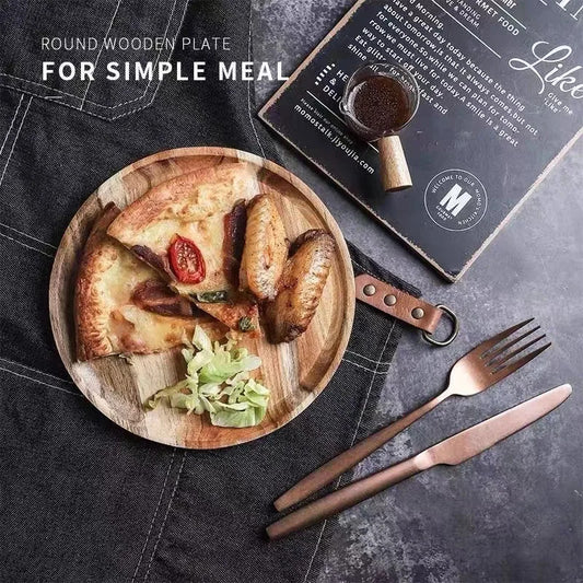 Solid Wood Serving Tray | Natural Round Wooden Platter for Everyday Dining