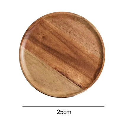 Wooden Round Serving Tray – Solid Wood Platter for Pizza, Salad, Bread, Fruit & Dessert
