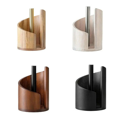 Wooden Paper Towel Holder – Freestanding Countertop Kitchen Roll Stand with Storage Base
