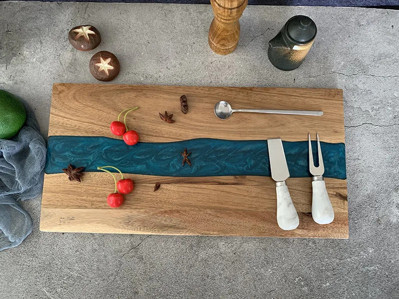 Epoxy Resin River Charcuterie Board | Acacia Wood Serving Board - Decorative Resin River Cutting Board